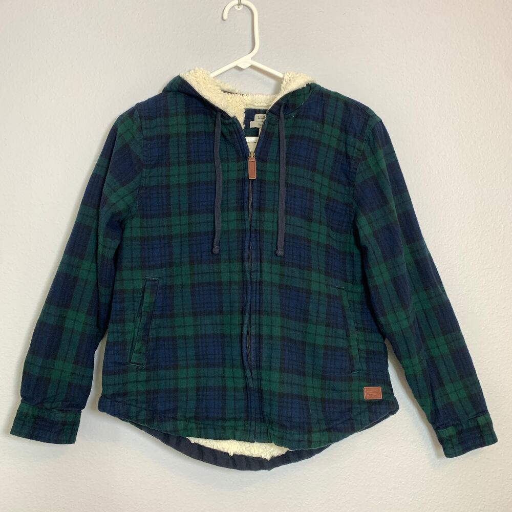 L.L. Bean Relaxed Fit Plaid Sherpa Lined Full Zip Jacket Women's Size XS